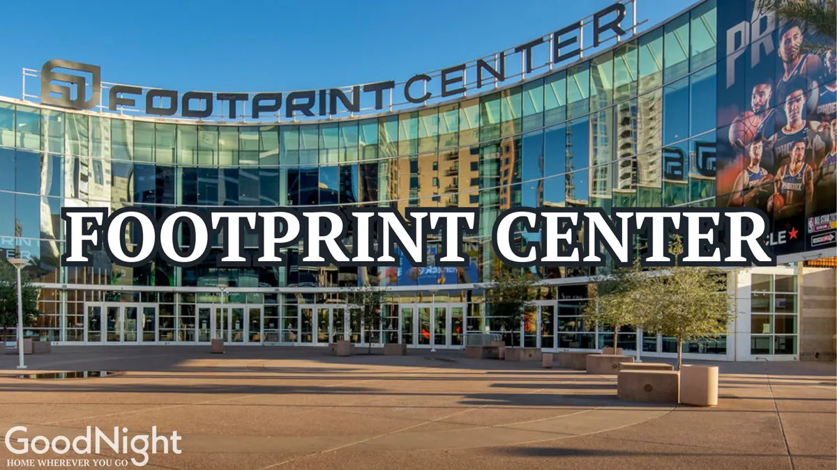 The image features the main entrance to a large, modern event venue with a glass facade and bold advertisements. People gather around the entrance, hinting at the vibrant social and entertainment events hosted inside.